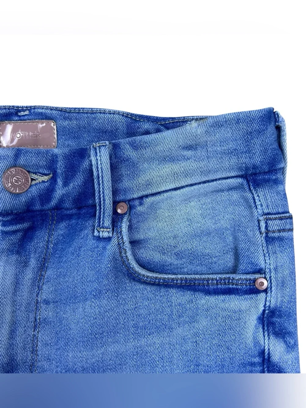 Mother High Waisted Looker Ankle Fray Jeans 27 Au Renoir Blue Skinny Stretch